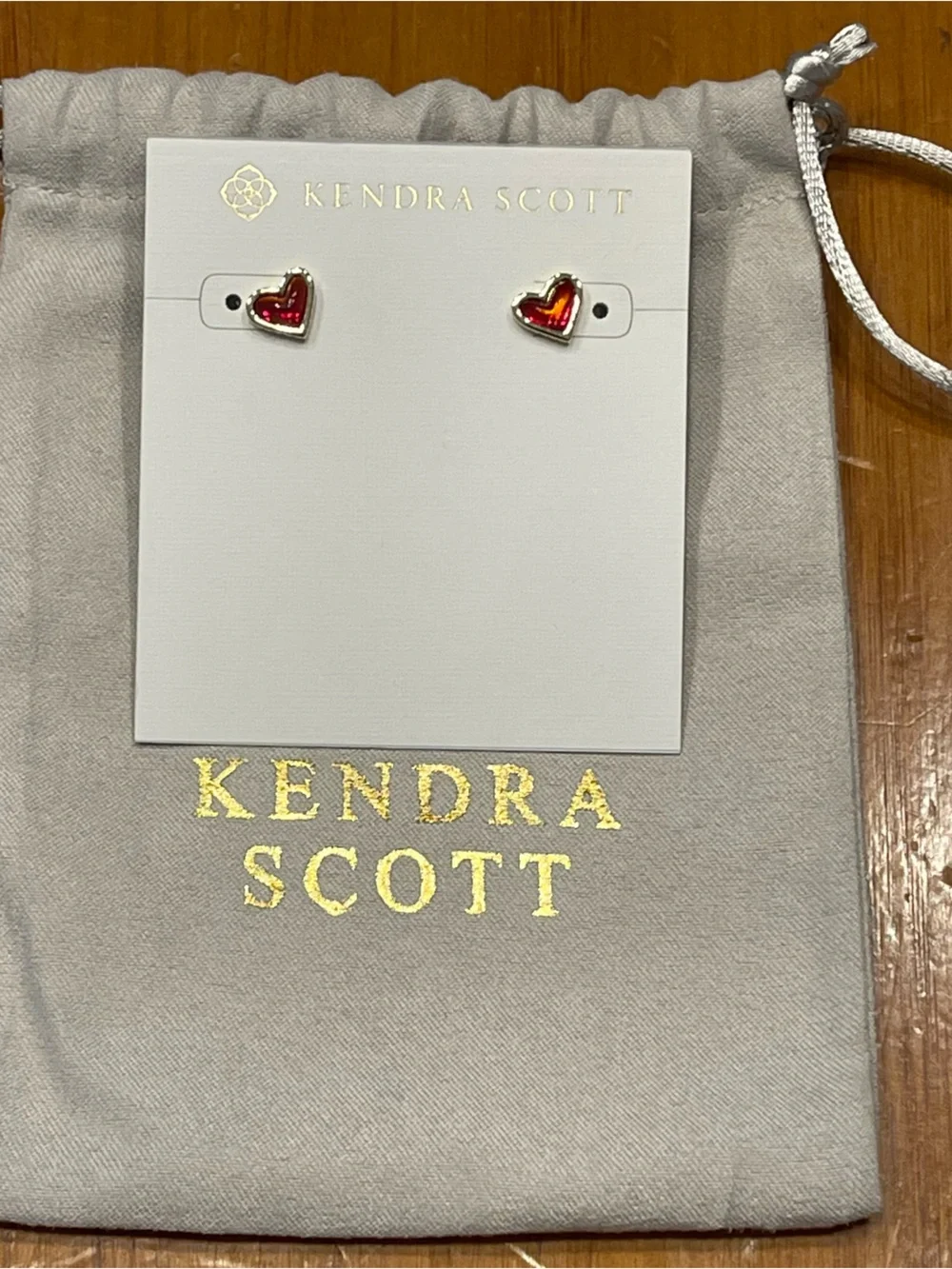 Kendra Scott Red Heart Stud Earrings with Silver Trim